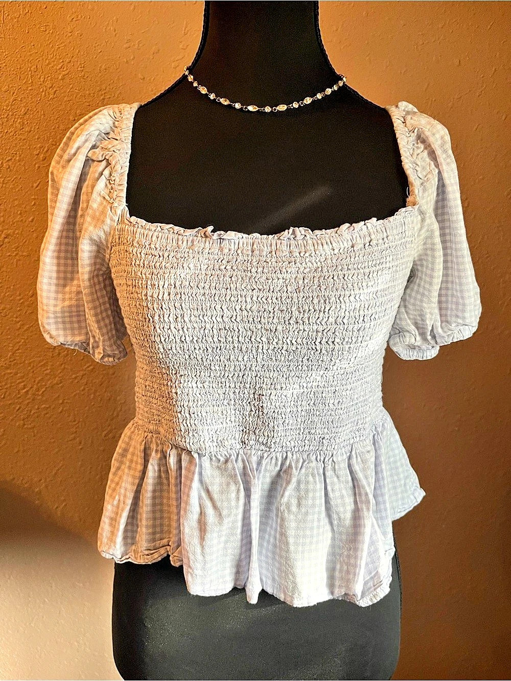J.Crew Gingham Smocked Peplum Blouse in White Size Small